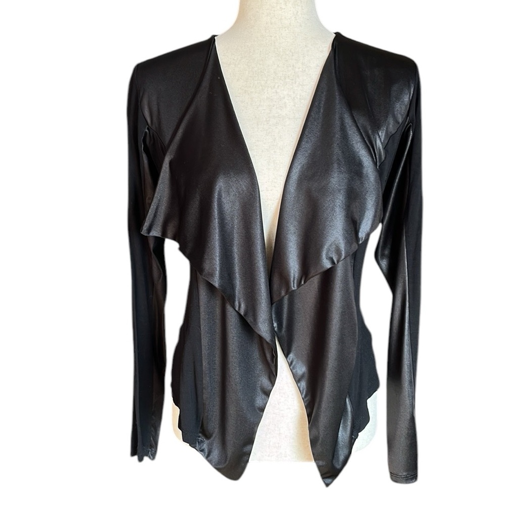 Happening In The Present Waterfall Faux Leather Cardigan